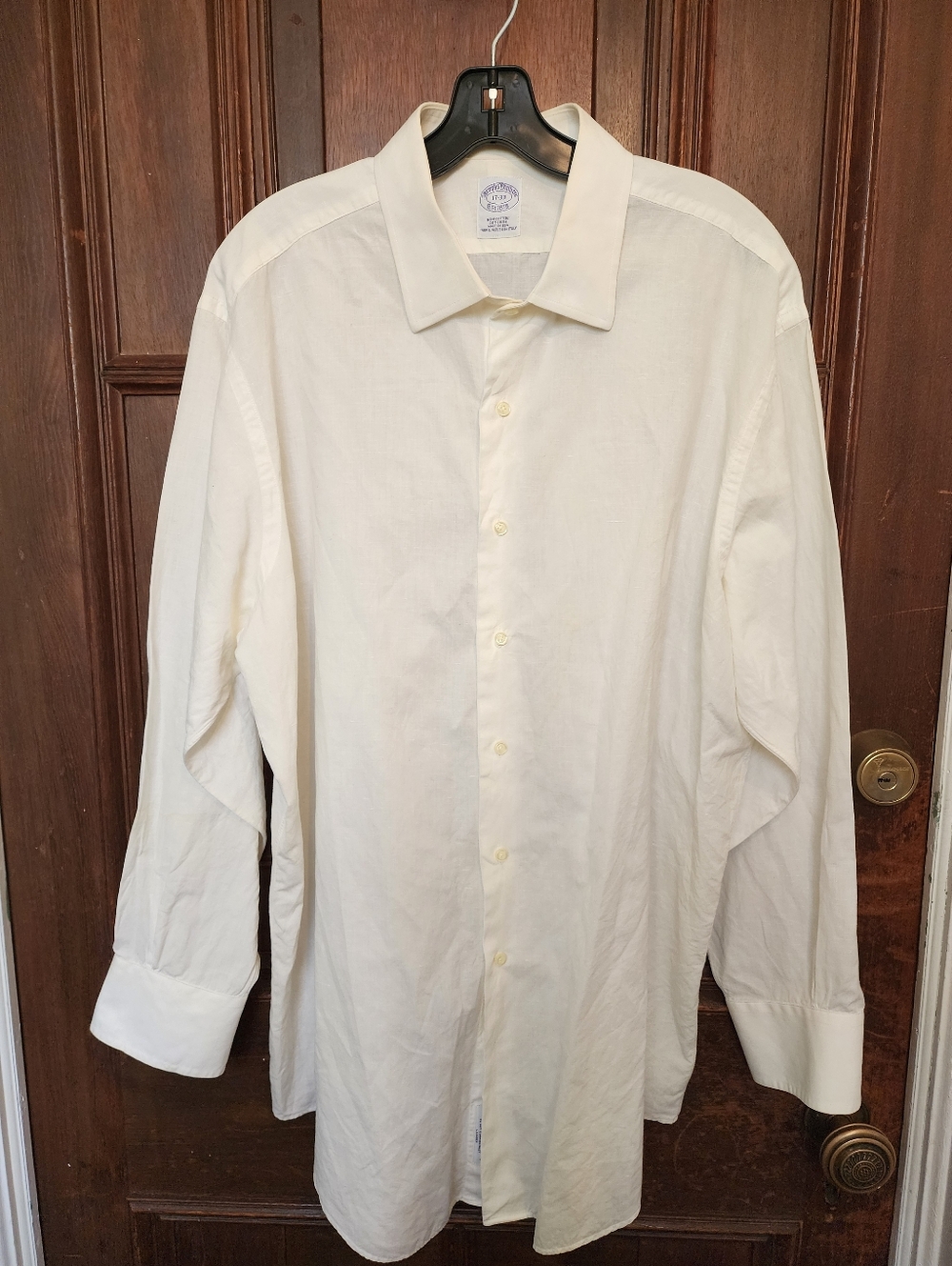 Brooks Brothers Est 1818 Men's White Linen Cotton Blend  Button Up Shirt 17-33